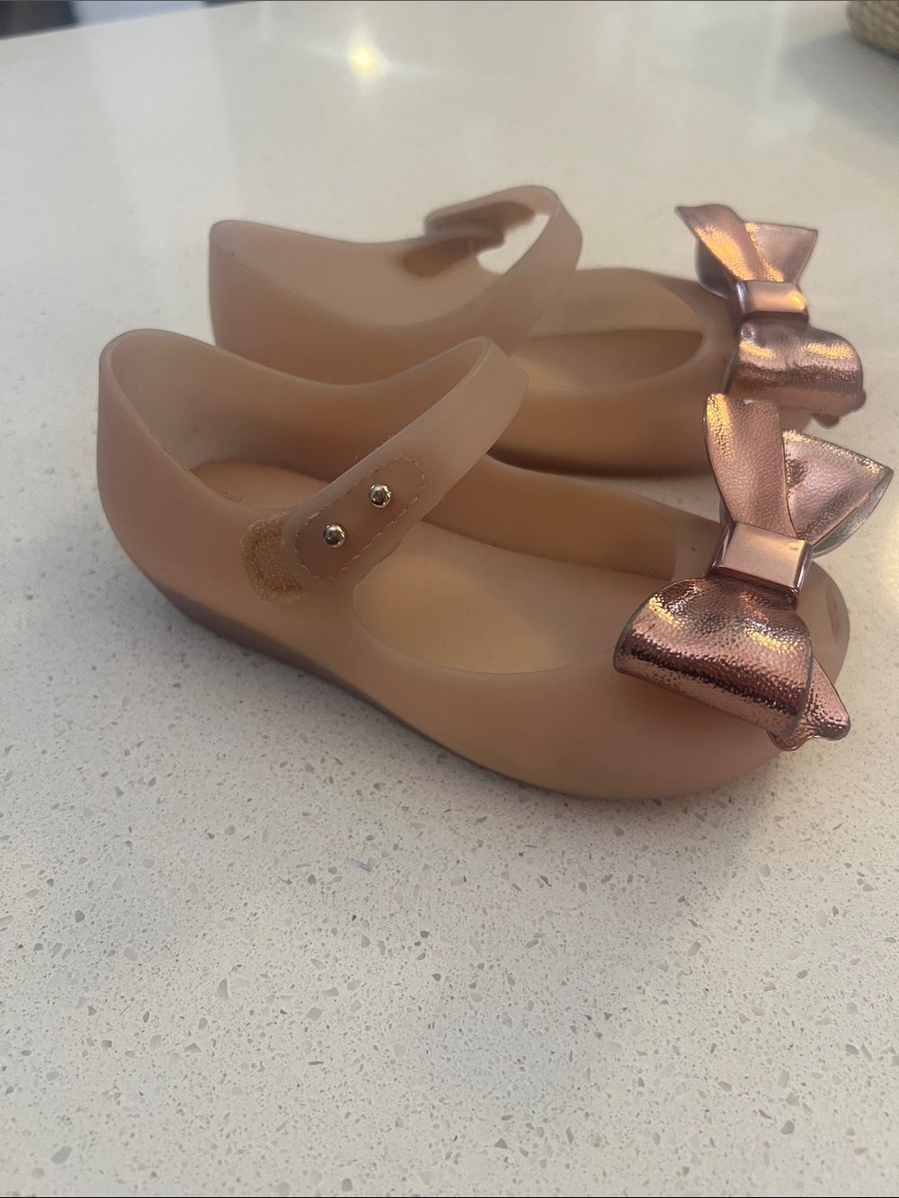 Mini Melissa Girls' Blush Pink Mary Jane Shoes with Metallic Rose Bow